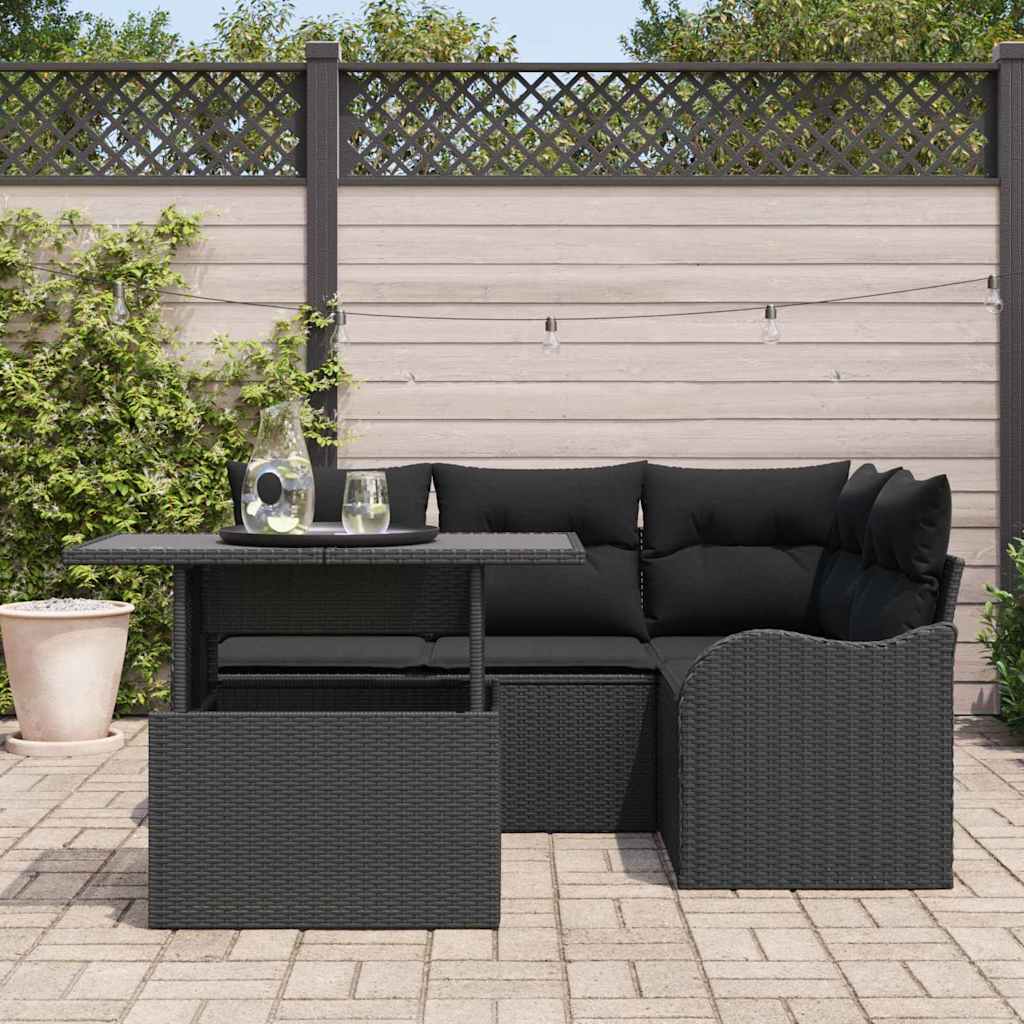 Set da pranzo per esterni 5 pz Nero Poly Rattan
