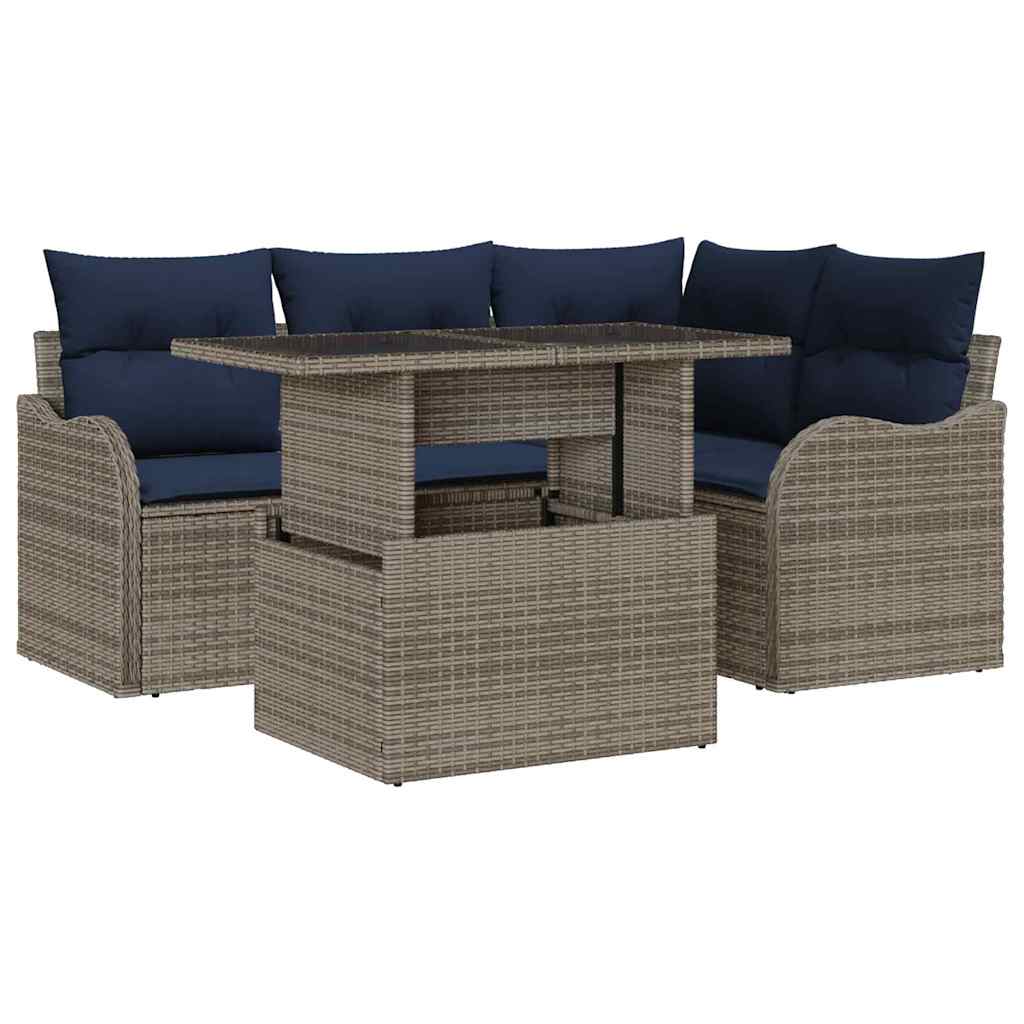 Set da pranzo per esterni 5 pz Grigio Poly Rattan