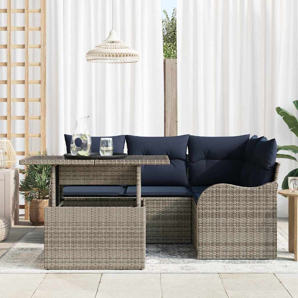 Set da pranzo per esterni 5 pz Grigio Poly Rattan