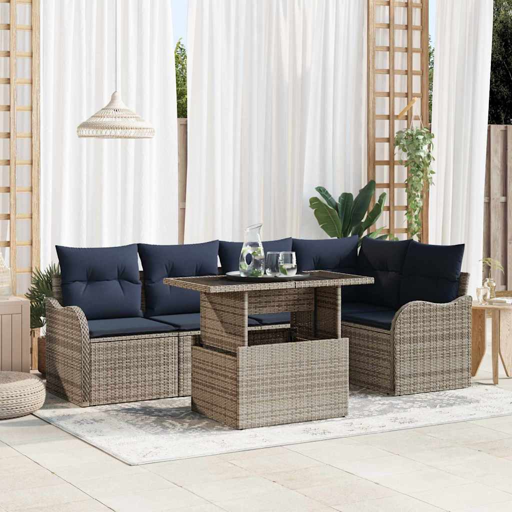 Set da pranzo 6 pz Grigio Poly Rattan