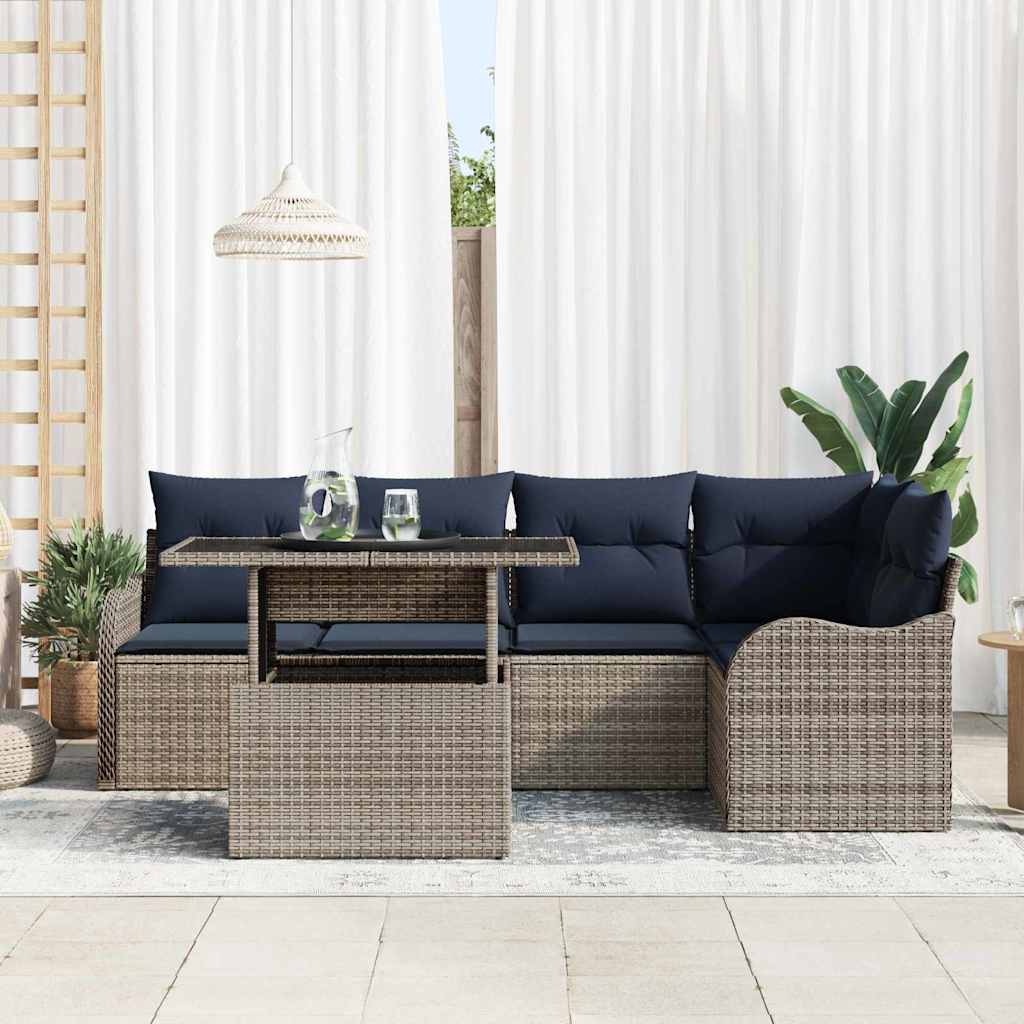 Set da pranzo 6 pz Grigio Poly Rattan