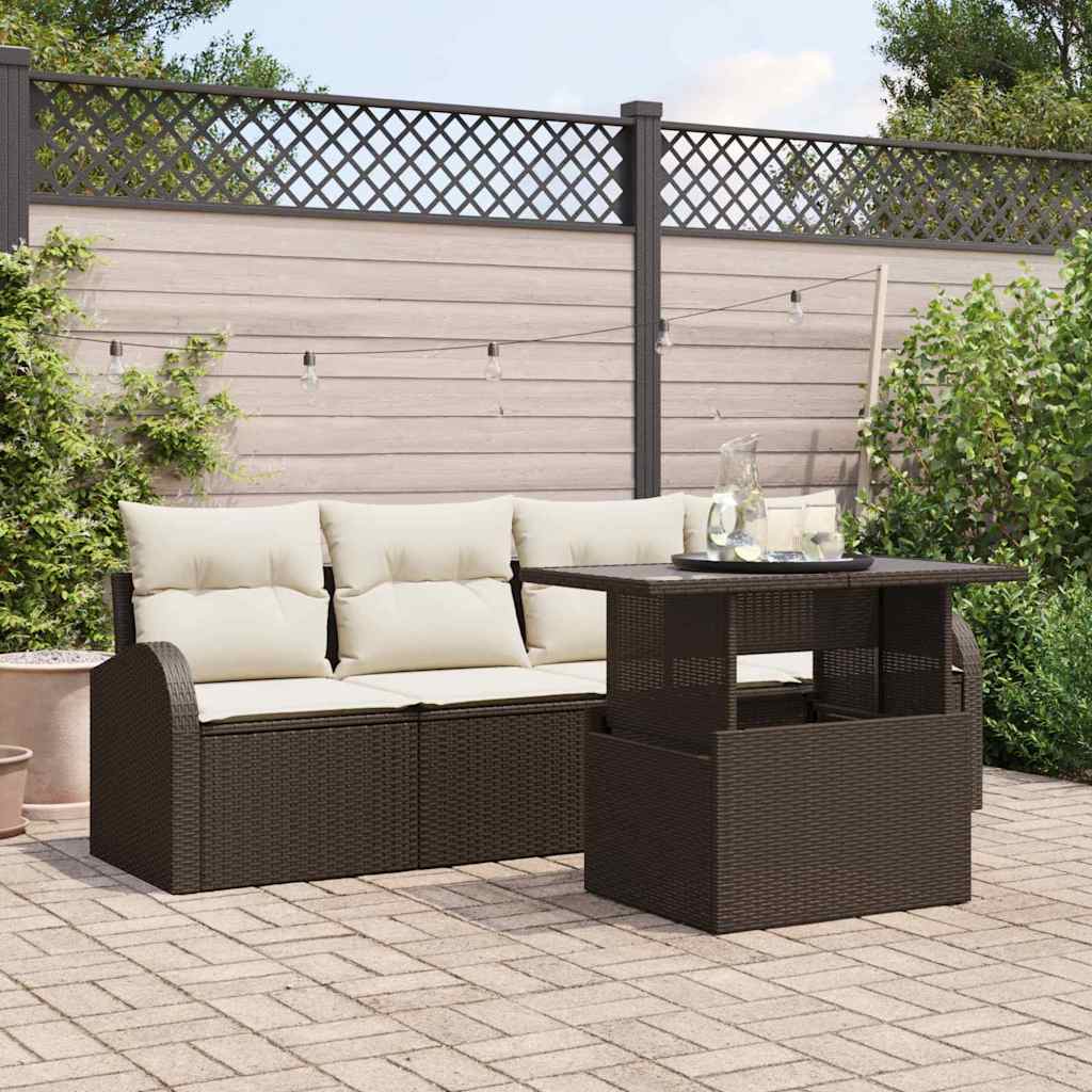 Set Divano da Giardino 5 pz Marrone Poly Rattan