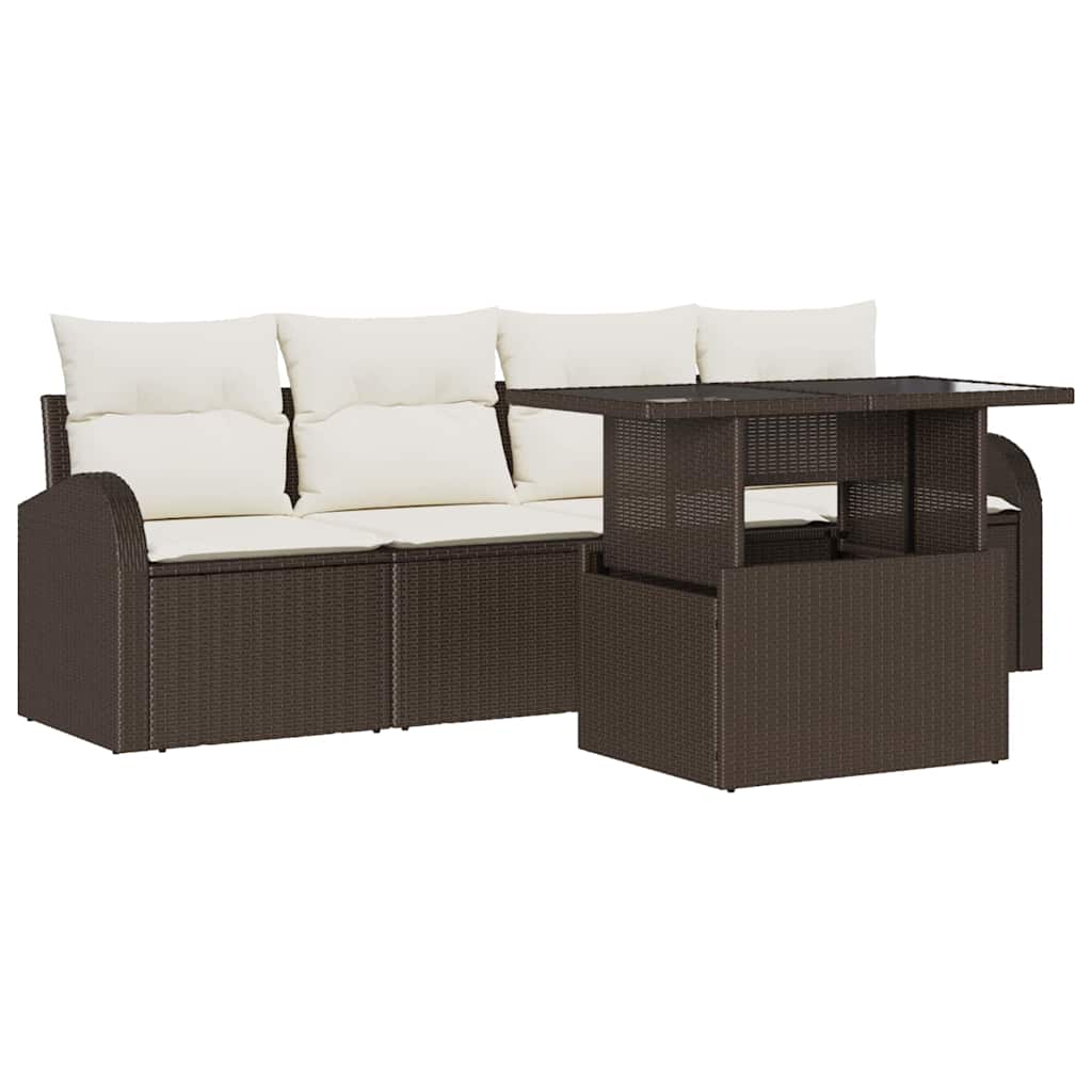 Set Divano da Giardino 5 pz Marrone Poly Rattan