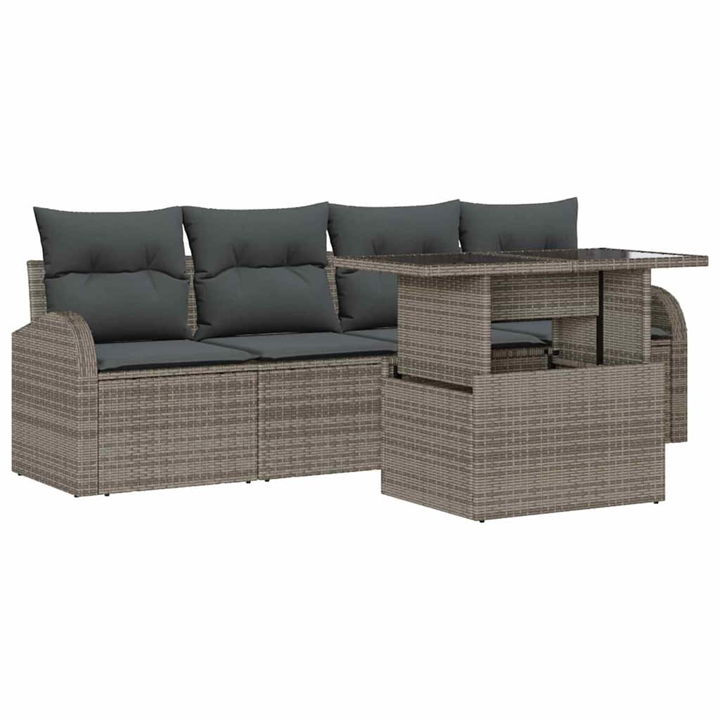 Set Divano da Giardino 5 pz Grigio Poly Rattan