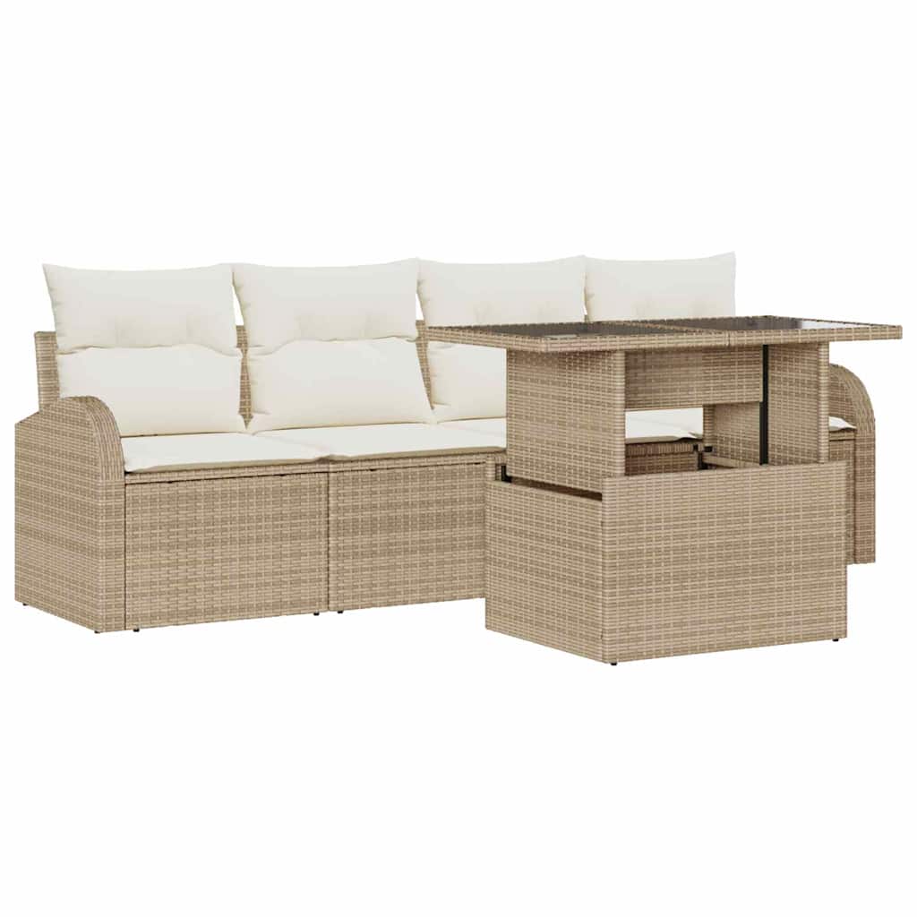 Set Divano da Giardino 5 pz Beige Poly Rattan