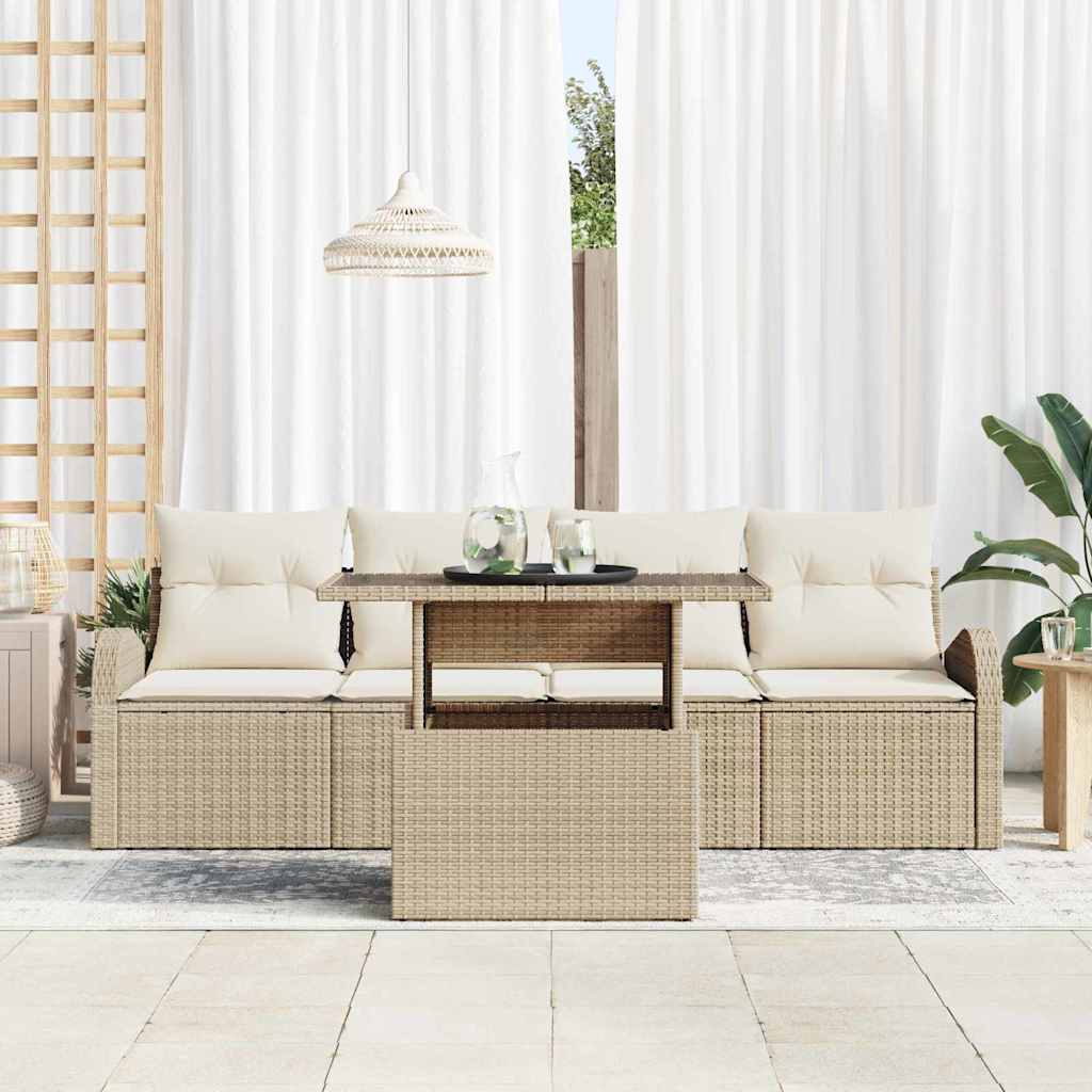 Set Divano da Giardino 5 pz Beige Poly Rattan