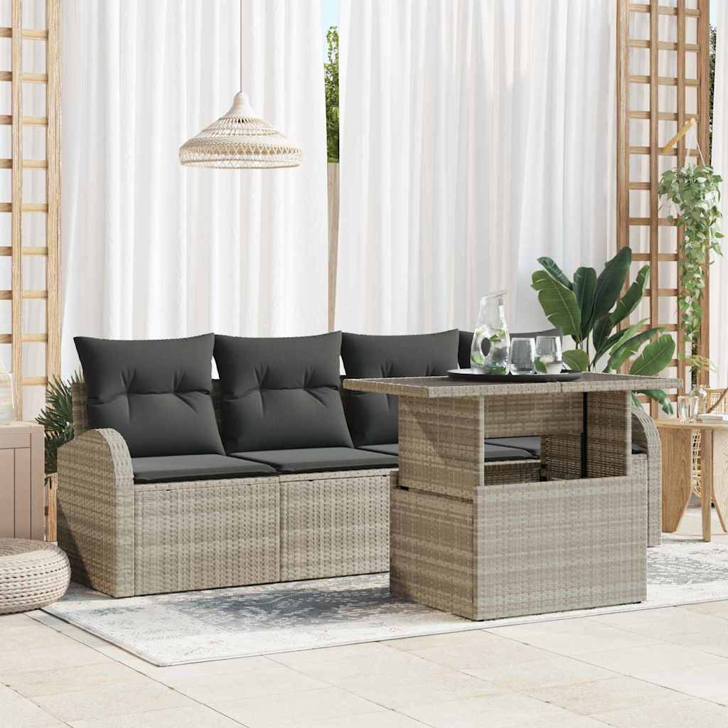 Set Divano da Giardino 5 pz Grigio chiaro Poly Rattan