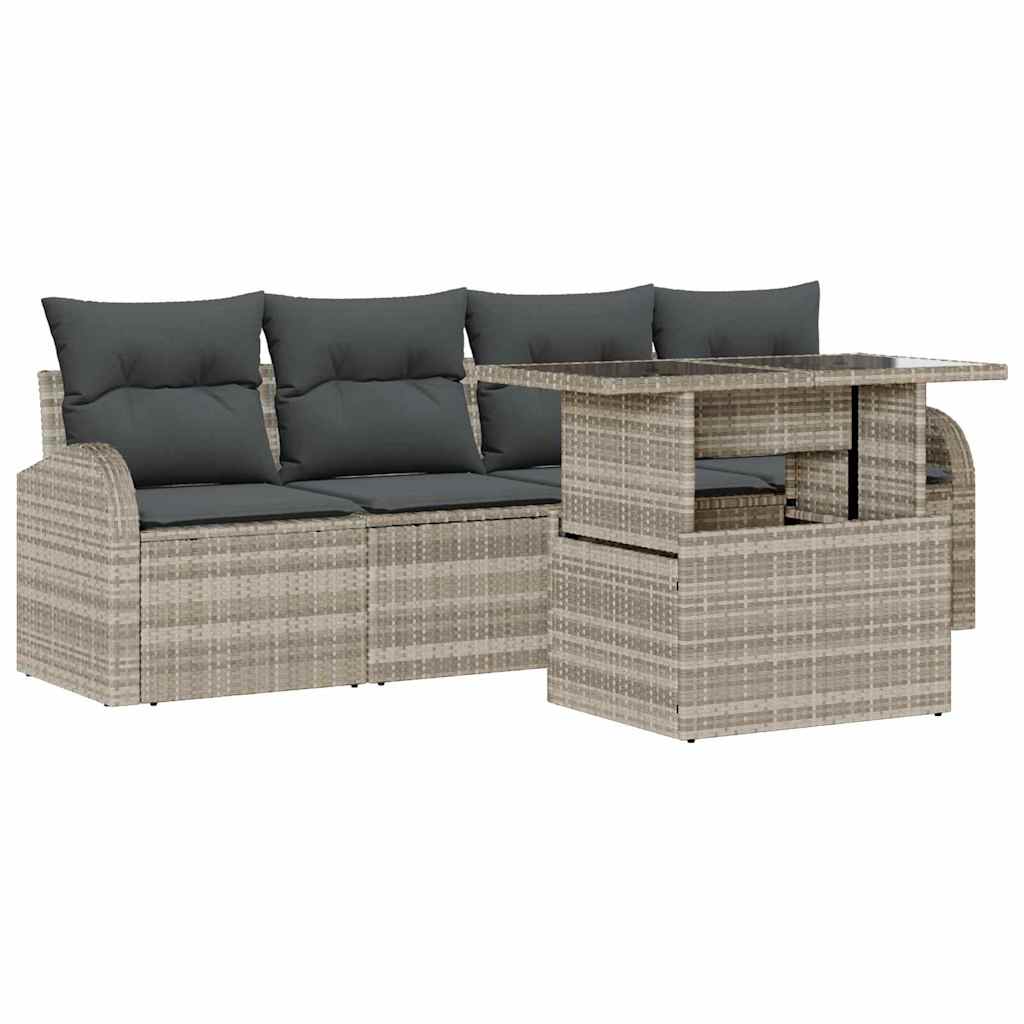 Set Divano da Giardino 5 pz Grigio chiaro Poly Rattan