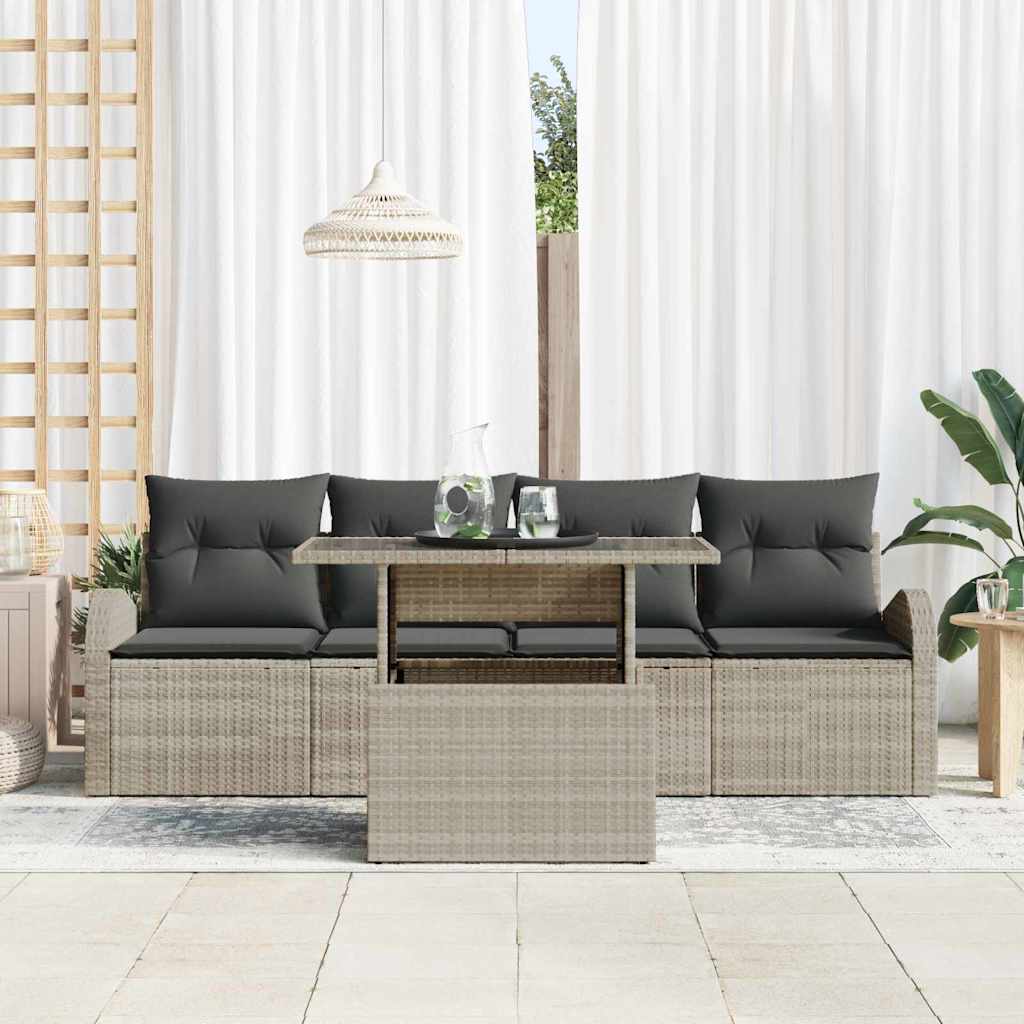 Set Divano da Giardino 5 pz Grigio chiaro Poly Rattan