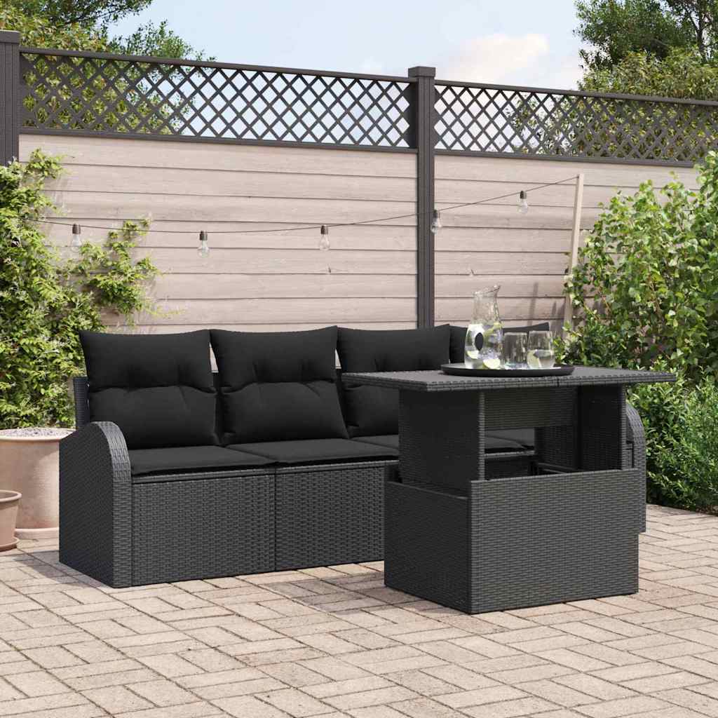 Set Divano da Giardino 5 pz Nero Poly Rattan