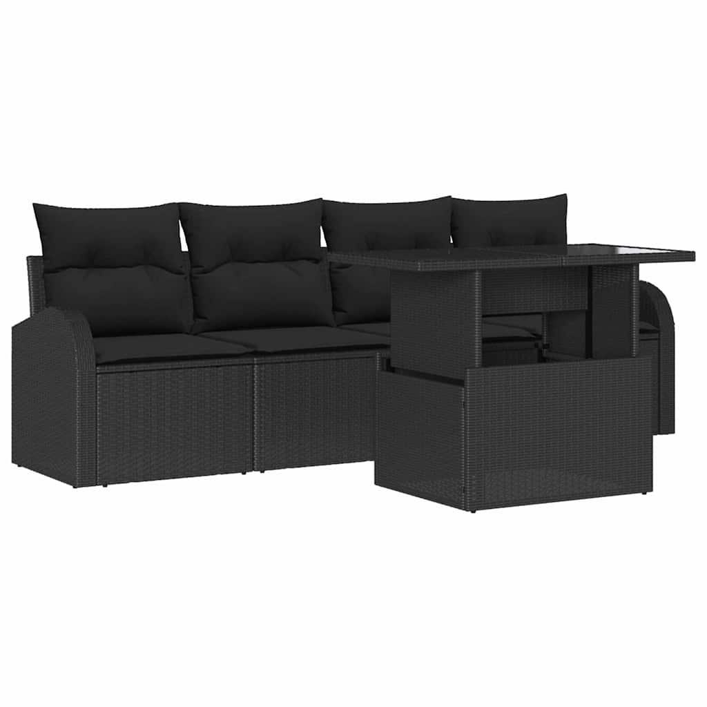 Set Divano da Giardino 5 pz Nero Poly Rattan