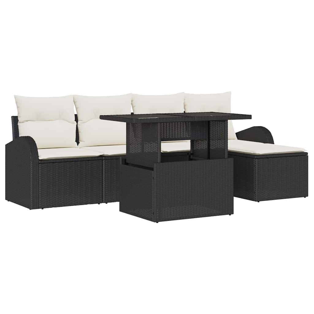 Set Divano da Giardino 6 pz Nero polyrattan