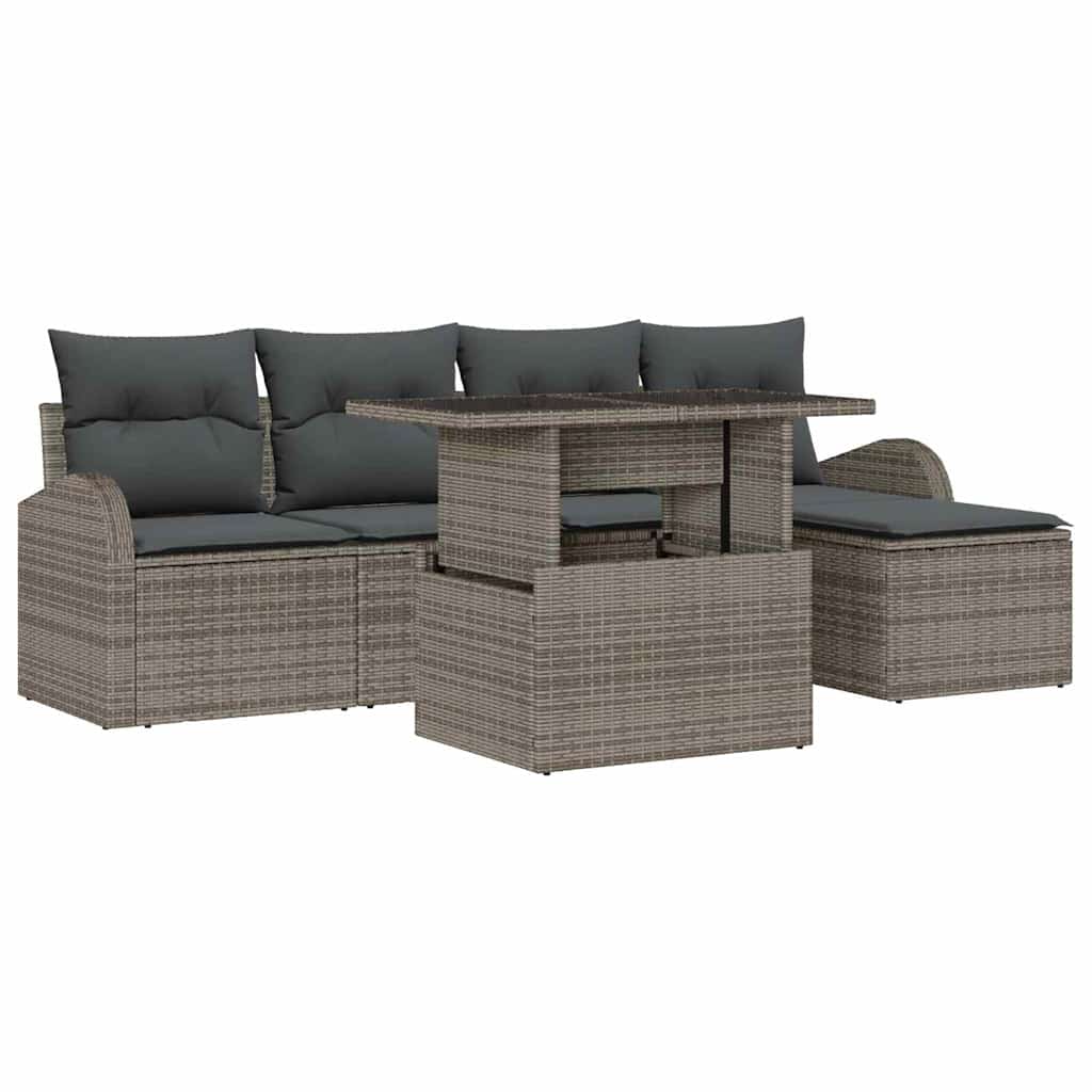 Set Divano da Giardino 6 pz Grigio polyrattan