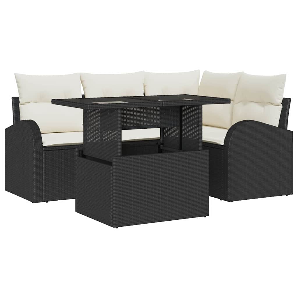 Set Divano da Giardino 5 pz Nero polyrattan