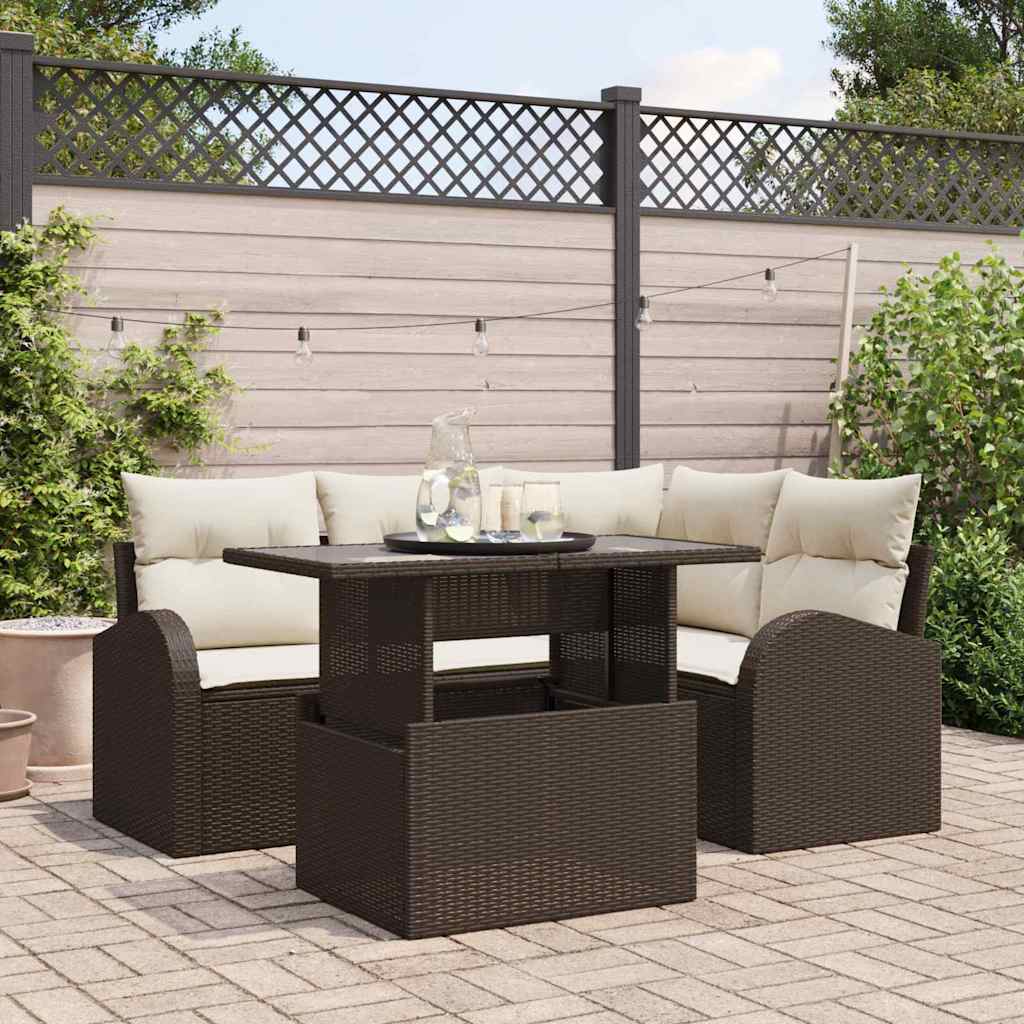 Set Divano da Giardino 5 pz Marrone polyrattan