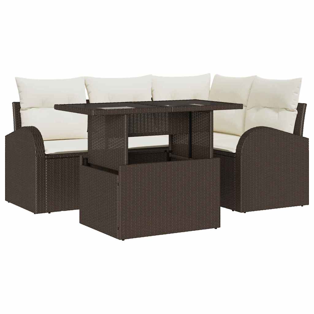 Set Divano da Giardino 5 pz Marrone polyrattan