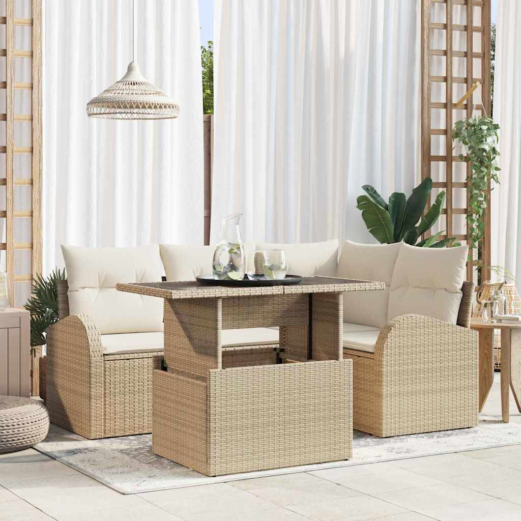 Set Divano da Giardino 5 pz Beige polyrattan