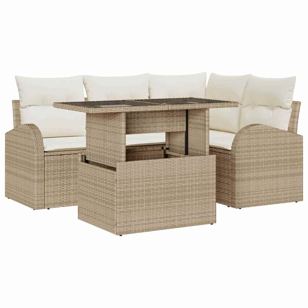 Set Divano da Giardino 5 pz Beige polyrattan