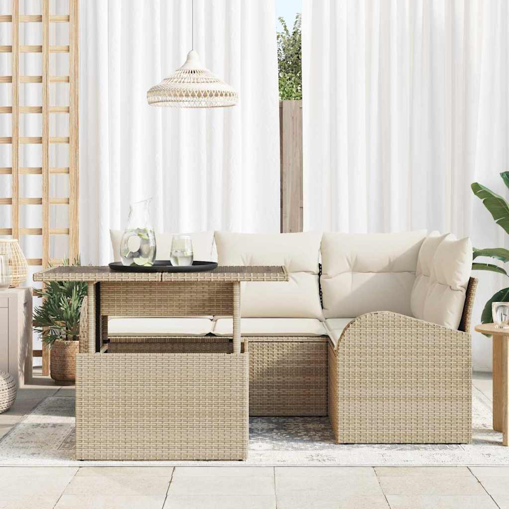 Set Divano da Giardino 5 pz Beige polyrattan