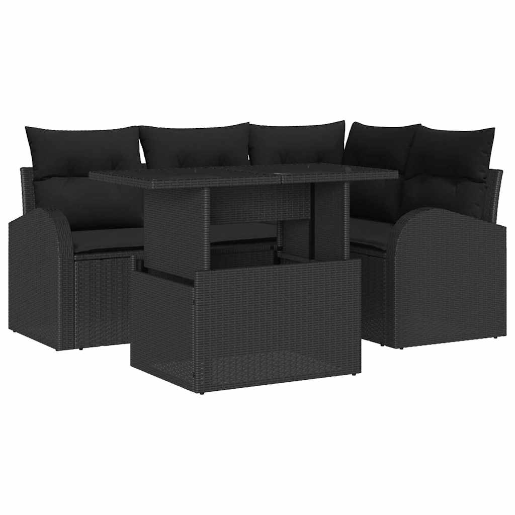 Set Divano da Giardino 5 pz Nero polyrattan
