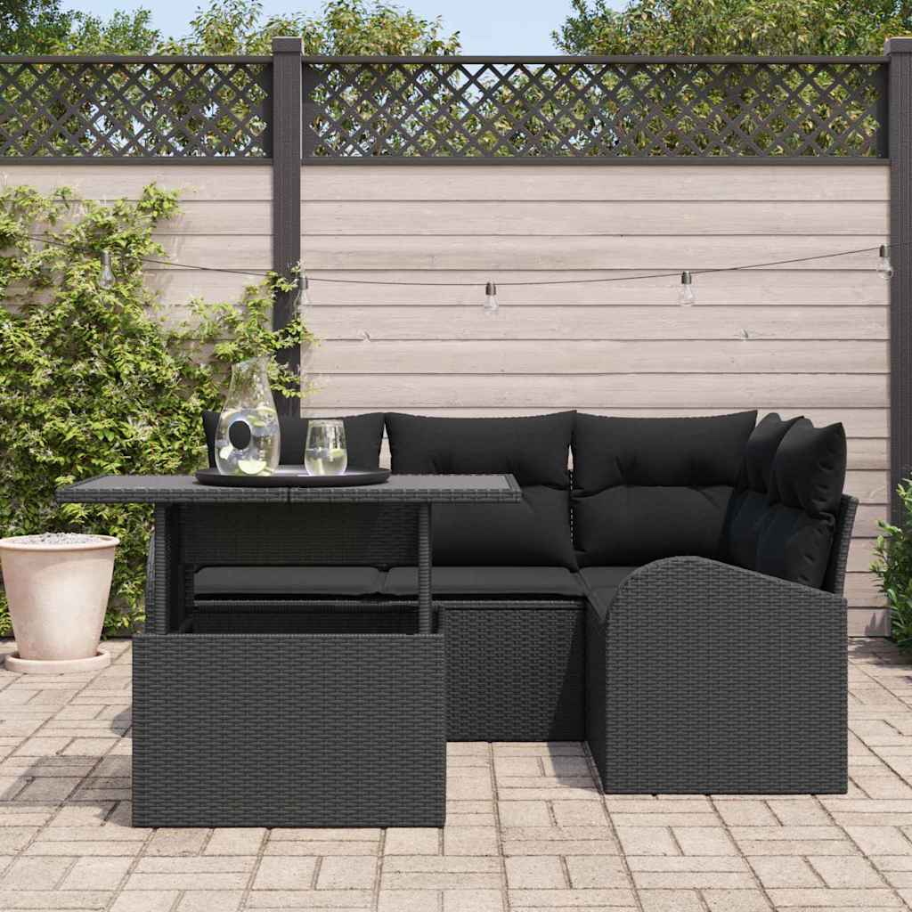 Set Divano da Giardino 5 pz Nero polyrattan