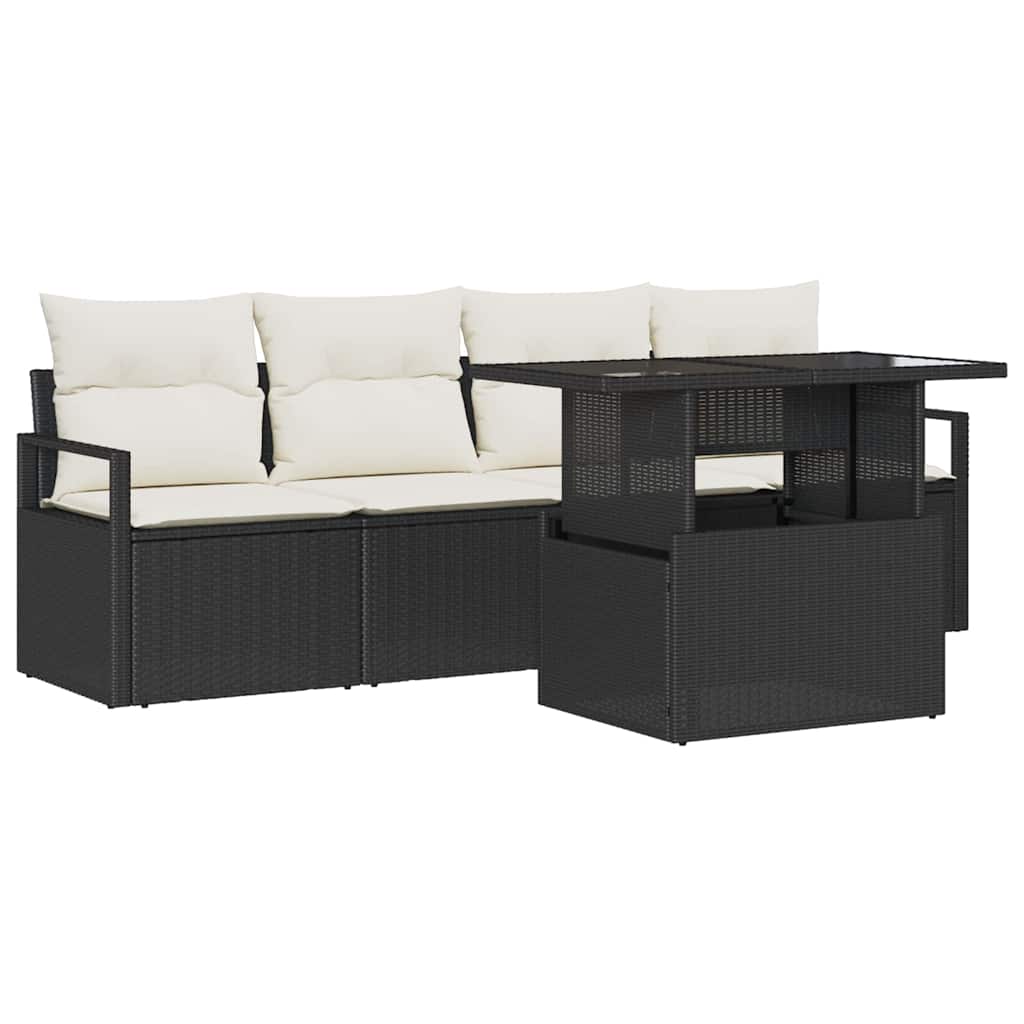 Set Divano da Giardino 5 pz 4-Numero di posti Nero e Crema