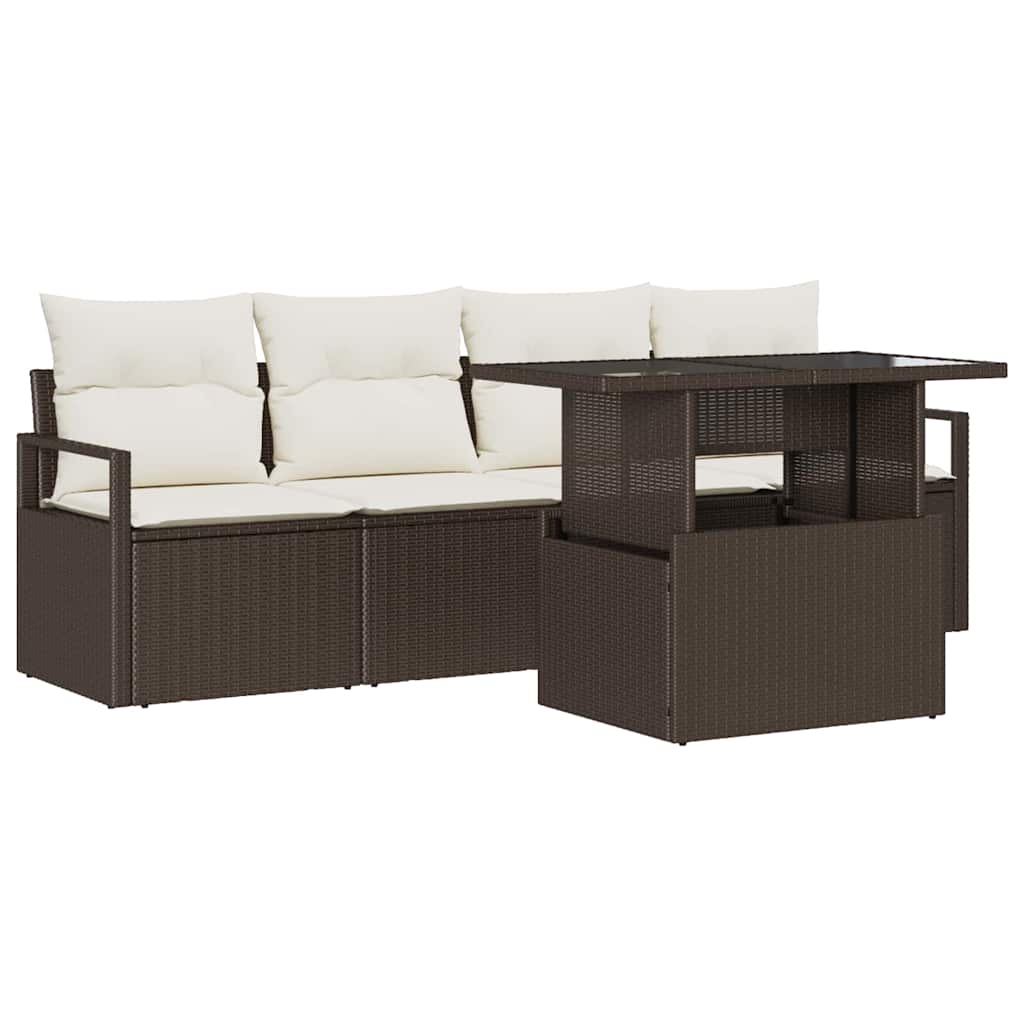 Set Divano da Giardino 5 pz 4-Numero di posti Marrone