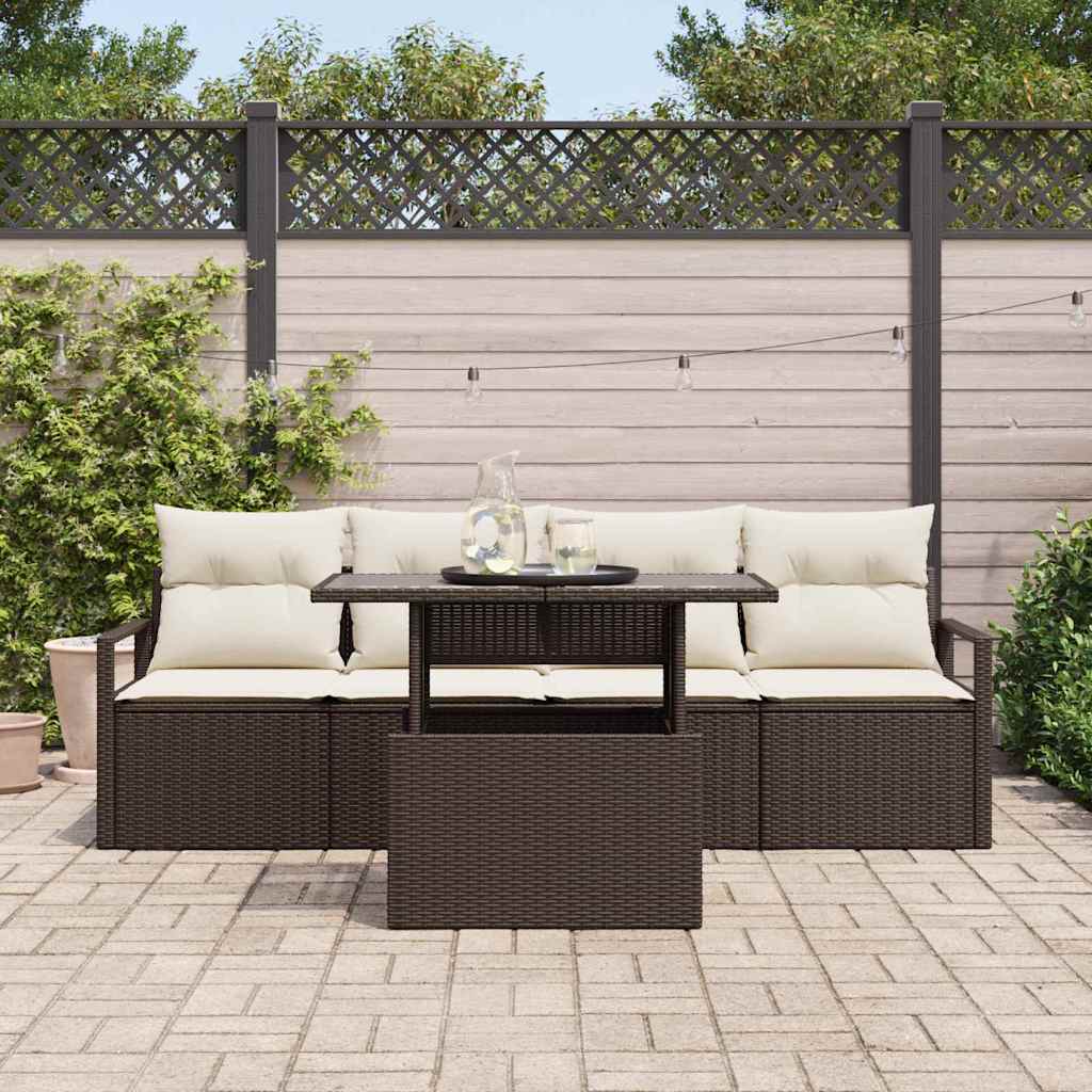Set Divano da Giardino 5 pz 4-Numero di posti Marrone
