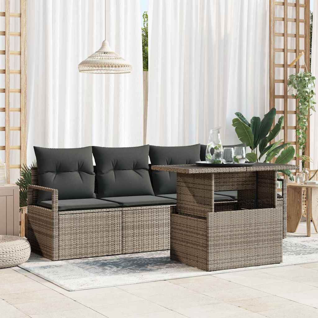Set Divano da Giardino 5 pz 4-Numero di posti Grigio polyrattan