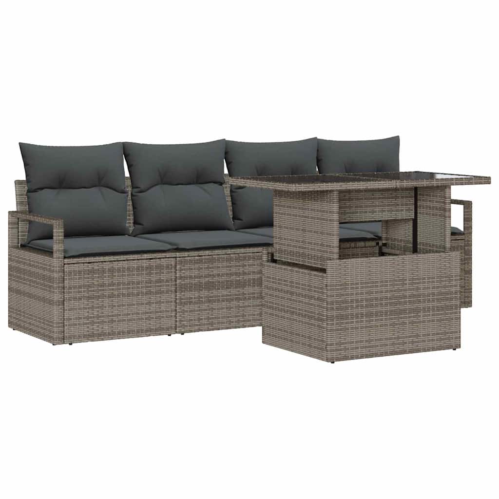 Set Divano da Giardino 5 pz 4-Numero di posti Grigio polyrattan