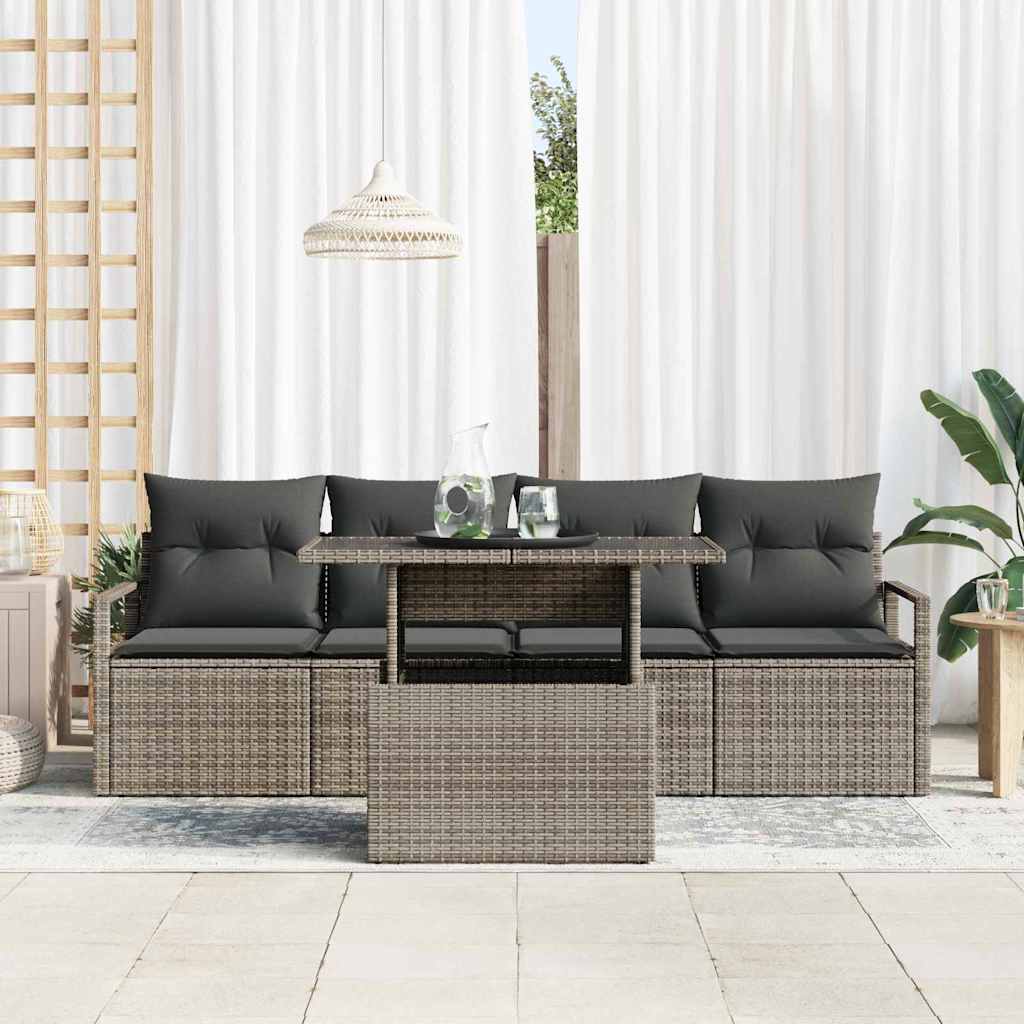Set Divano da Giardino 5 pz 4-Numero di posti Grigio polyrattan