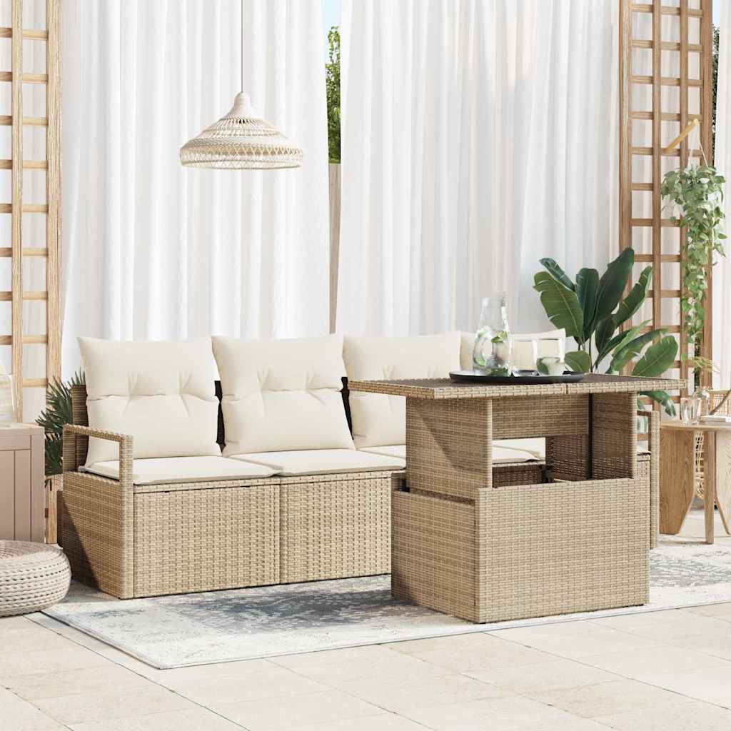 Set Divano da Giardino 5 pz 4-Numero di posti Beige e Crema