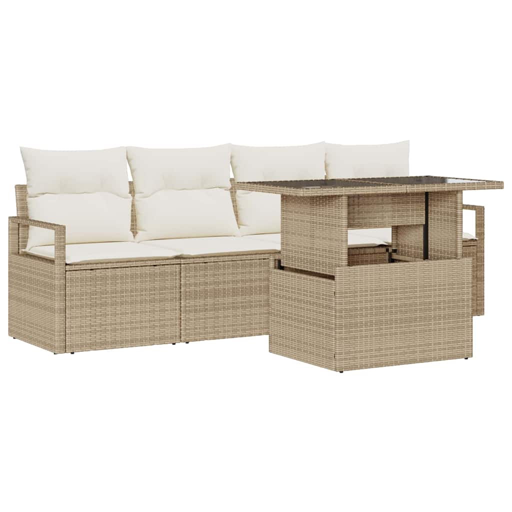Set Divano da Giardino 5 pz 4-Numero di posti Beige e Crema
