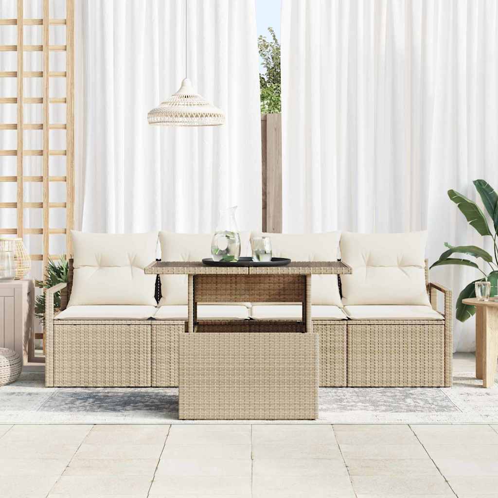 Set Divano da Giardino 5 pz 4-Numero di posti Beige e Crema
