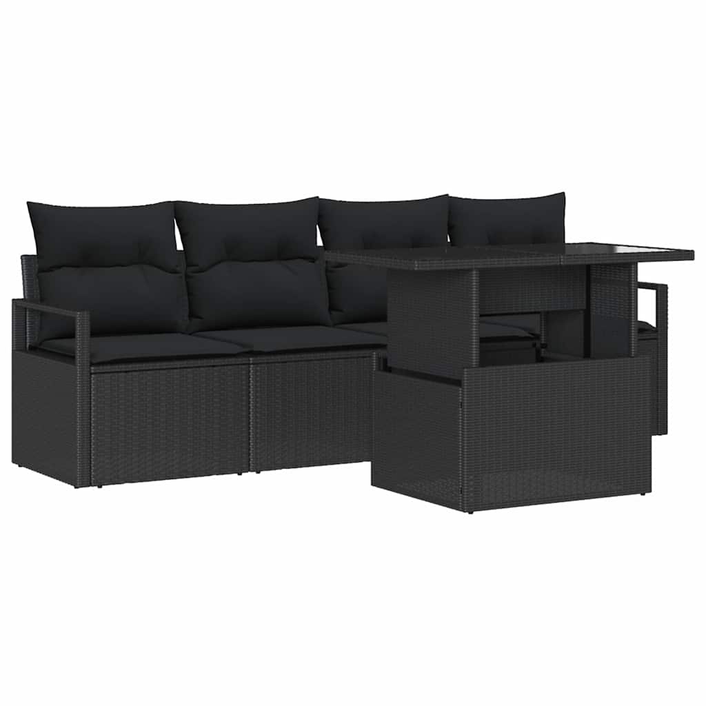 Set Divano da Giardino 5 pz 4-Numero di posti Nero polyrattan