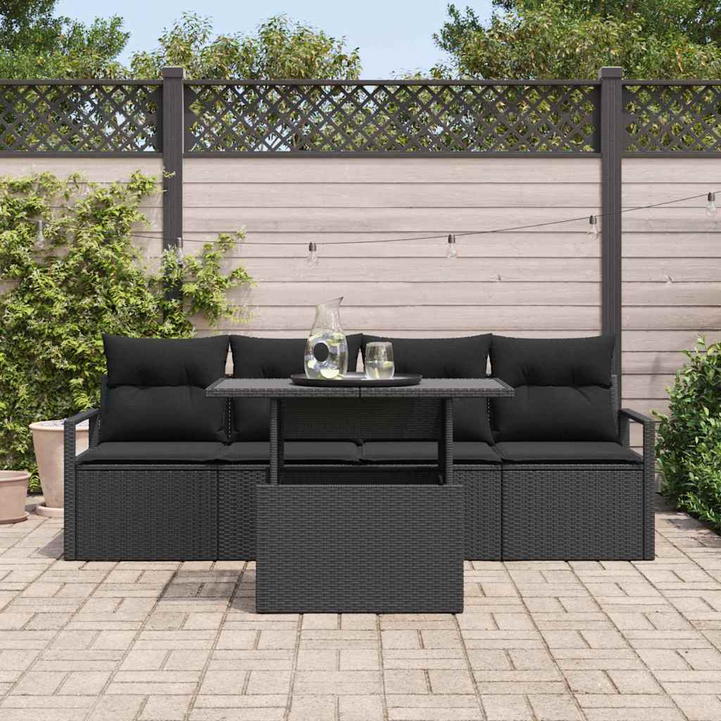 Set Divano da Giardino 5 pz 4-Numero di posti Nero polyrattan
