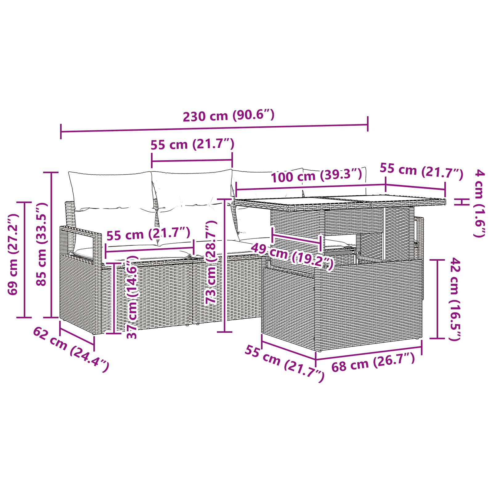 Set Divano da Giardino 5 pz 4-Numero di posti Nero polyrattan
