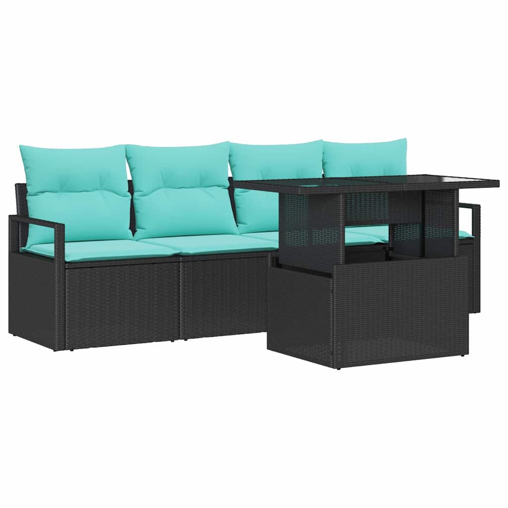 Set Divano da Giardino 5 pz 4-Numero di posti Nero polyrattan