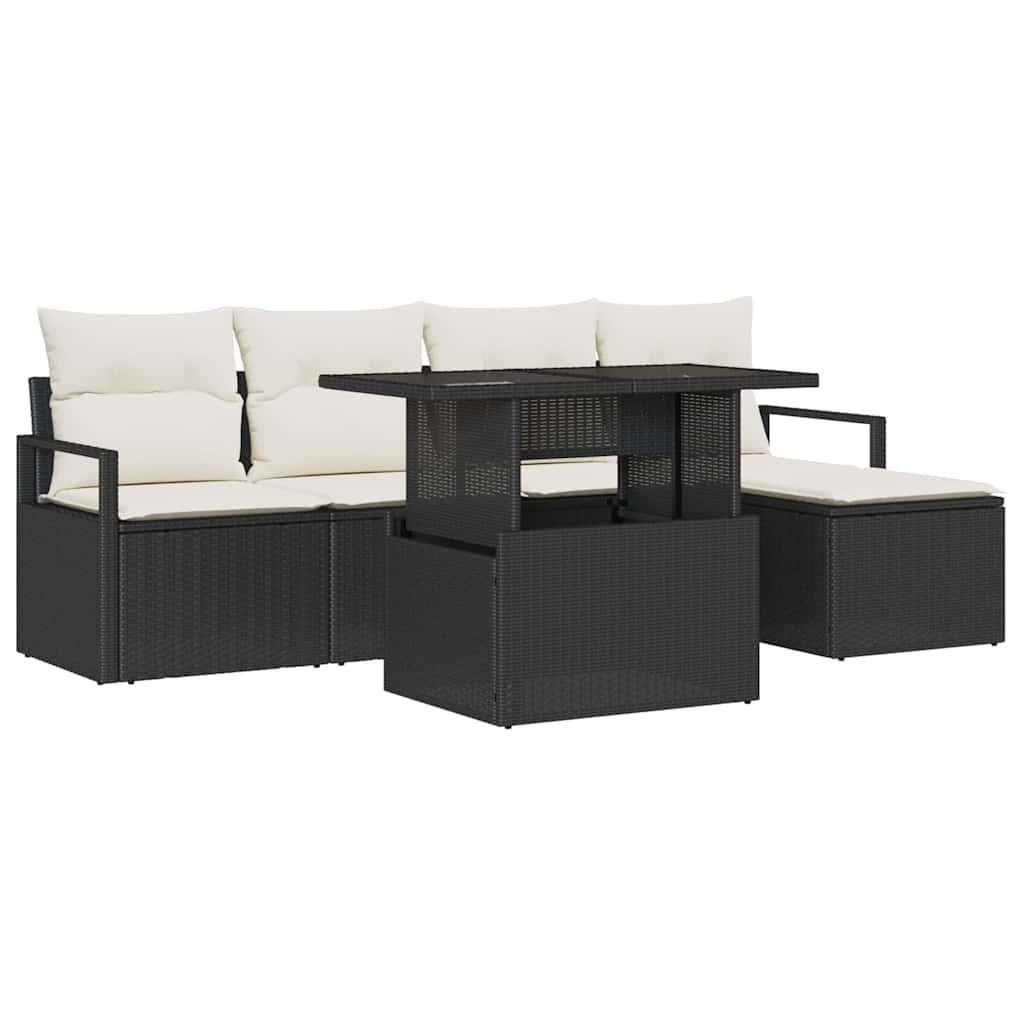 Set Divano da Giardino 6 pz Nero e Crema polyrattan