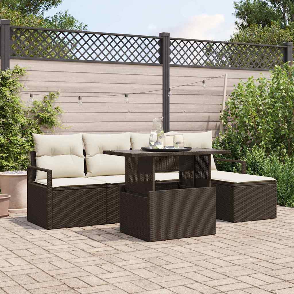 Set Divano da Giardino 6 pz Marrone e Crema polyrattan