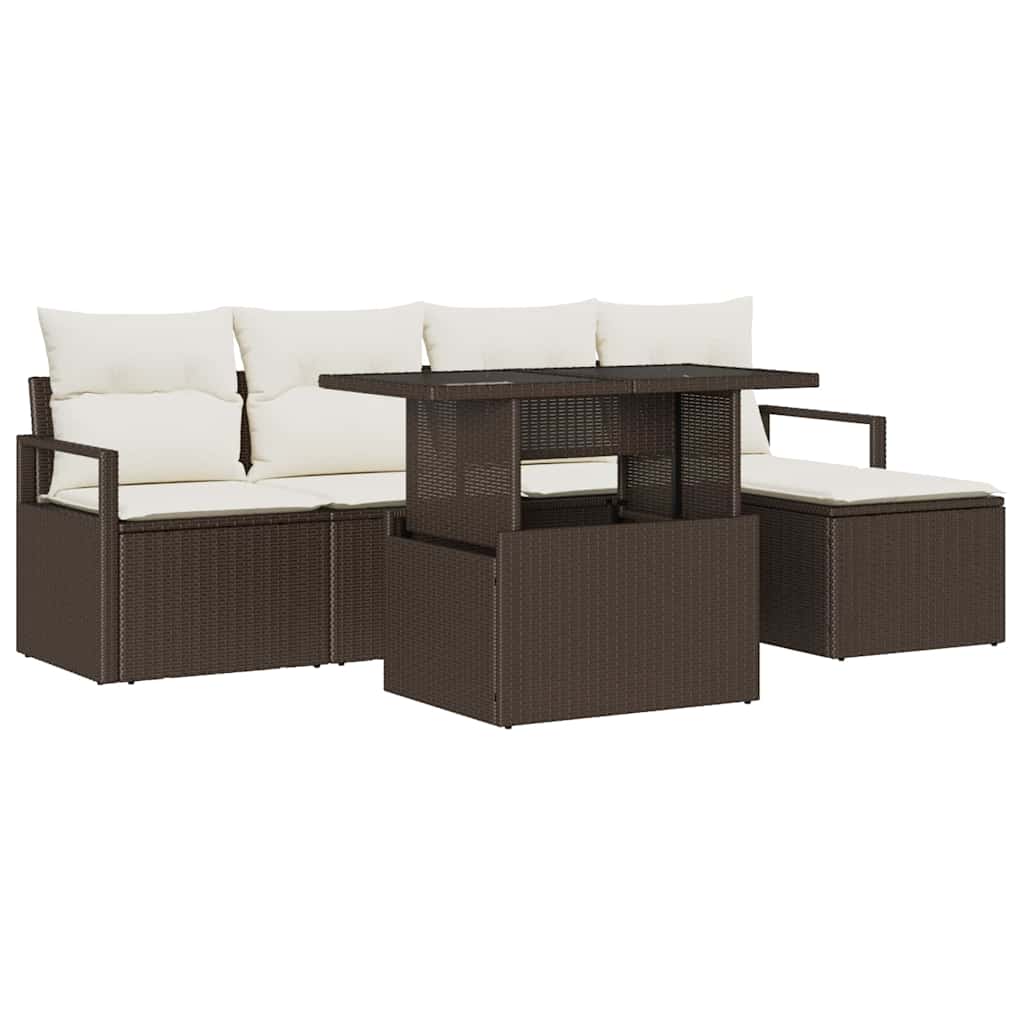 Set Divano da Giardino 6 pz Marrone e Crema polyrattan