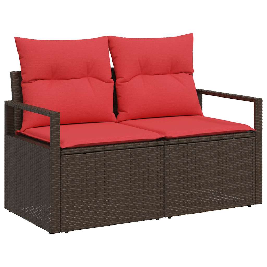 Set Divano da Giardino 6 pz Marrone e Rosso polyrattan