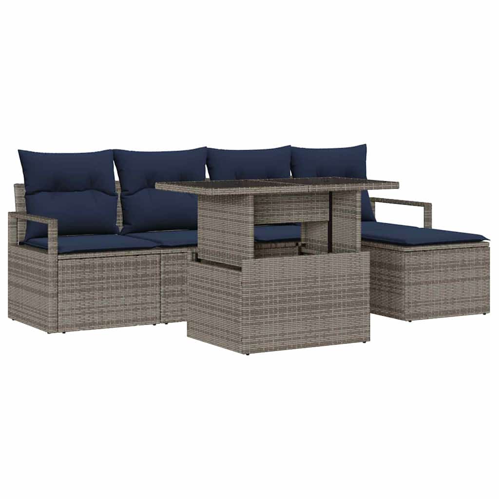 Set Divano da Giardino 6 pz Grigio e Blu Navy polyrattan