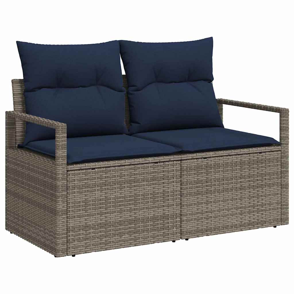 Set Divano da Giardino 6 pz Grigio e Blu Navy polyrattan