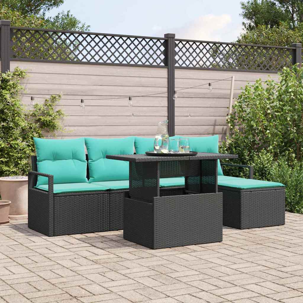 Set Divano da Giardino 6 pz Nero e Blu polyrattan