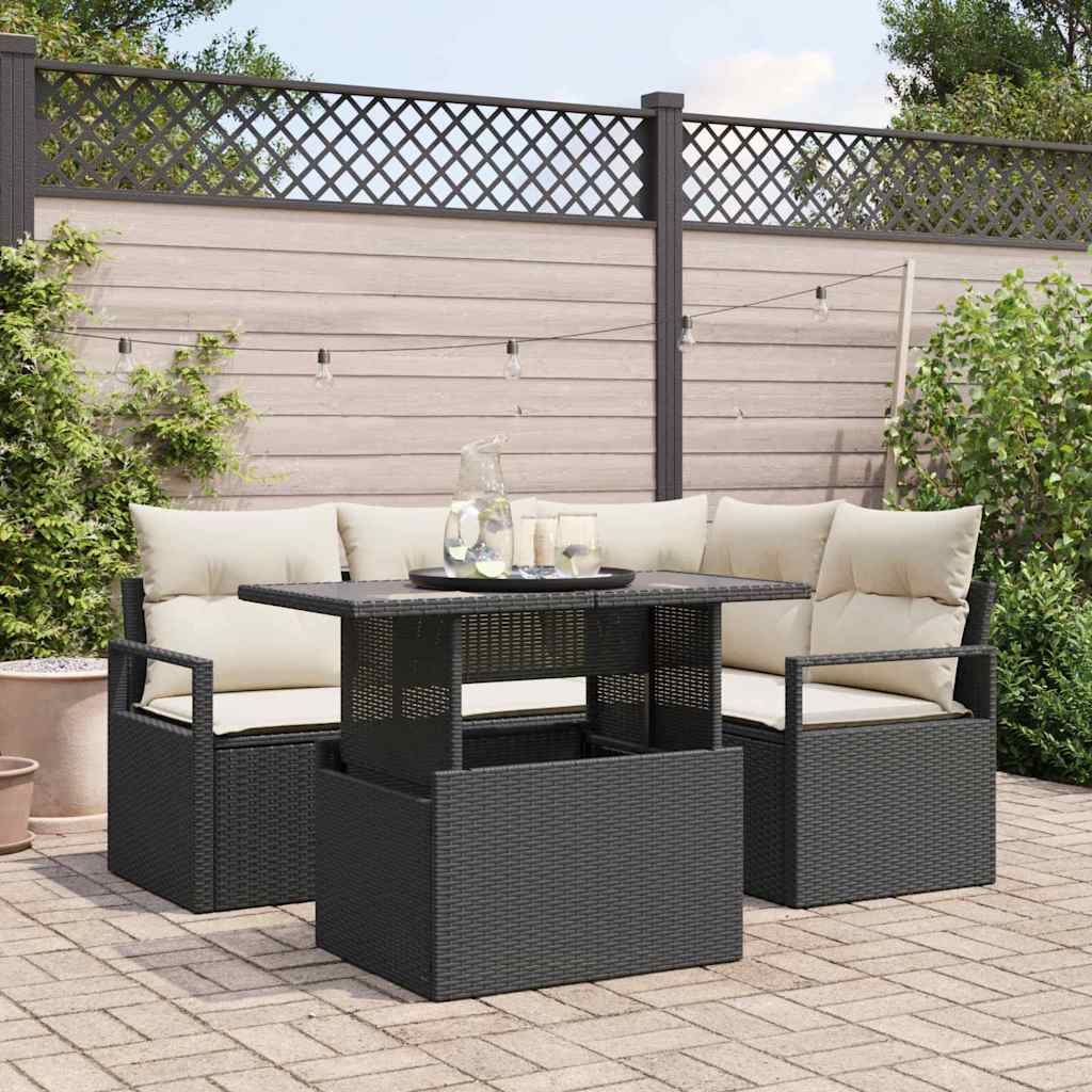 Set Divano da Giardino 5 pz 4-Numero di posti Nero e Crema