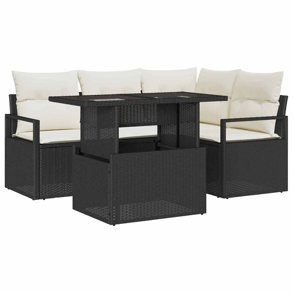 Set Divano da Giardino 5 pz 4-Numero di posti Nero e Crema
