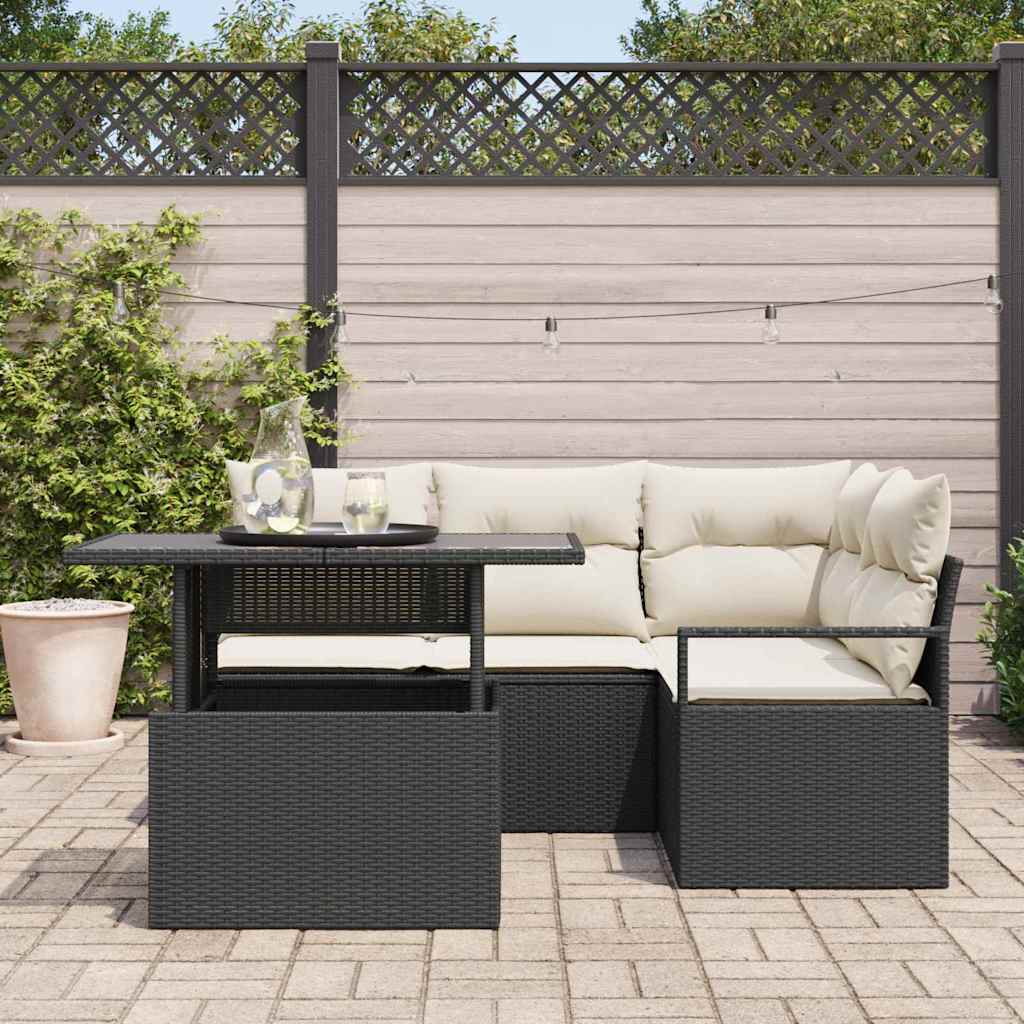 Set Divano da Giardino 5 pz 4-Numero di posti Nero e Crema