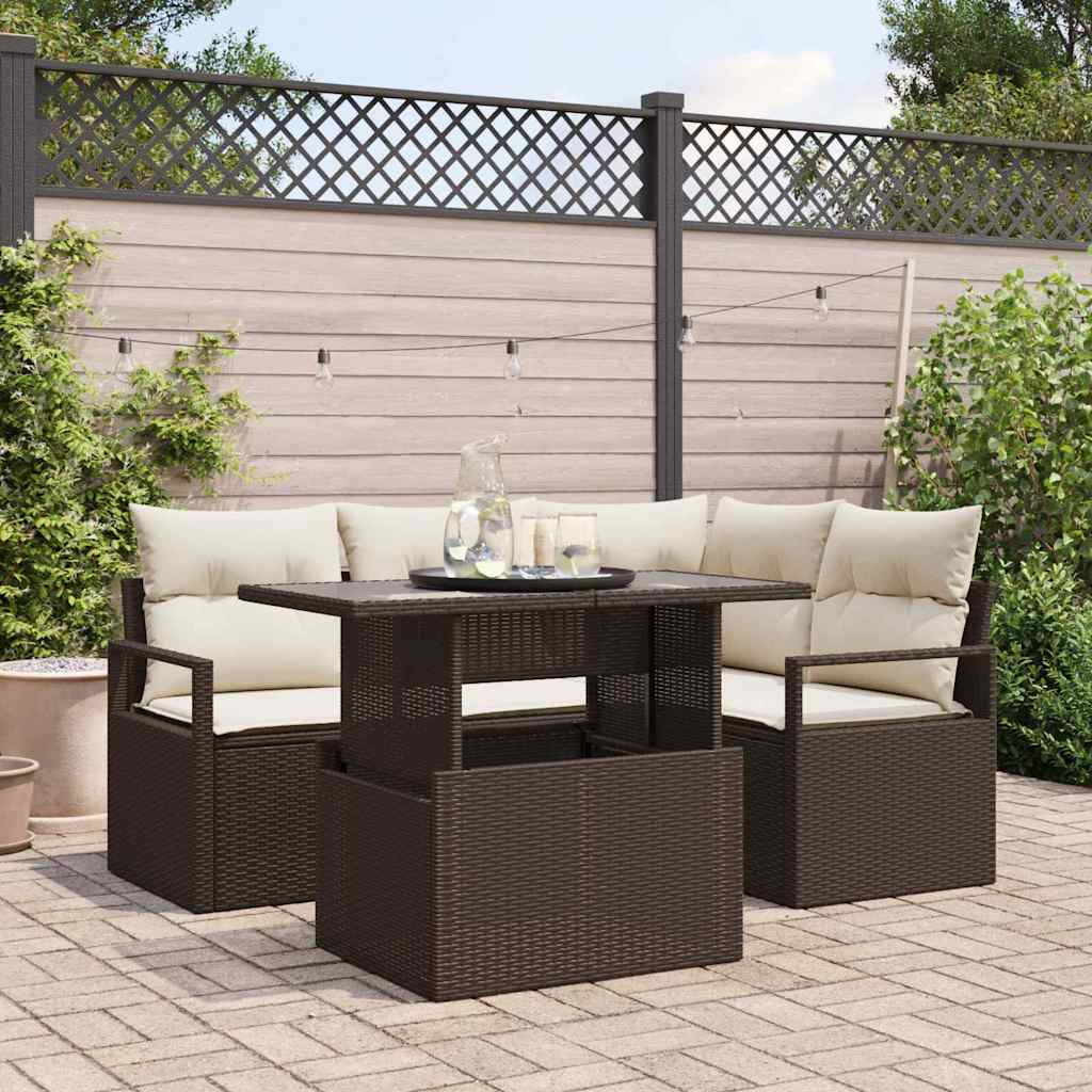 Set Divano da Giardino 5 pz 4-Numero di posti Marrone e Crema
