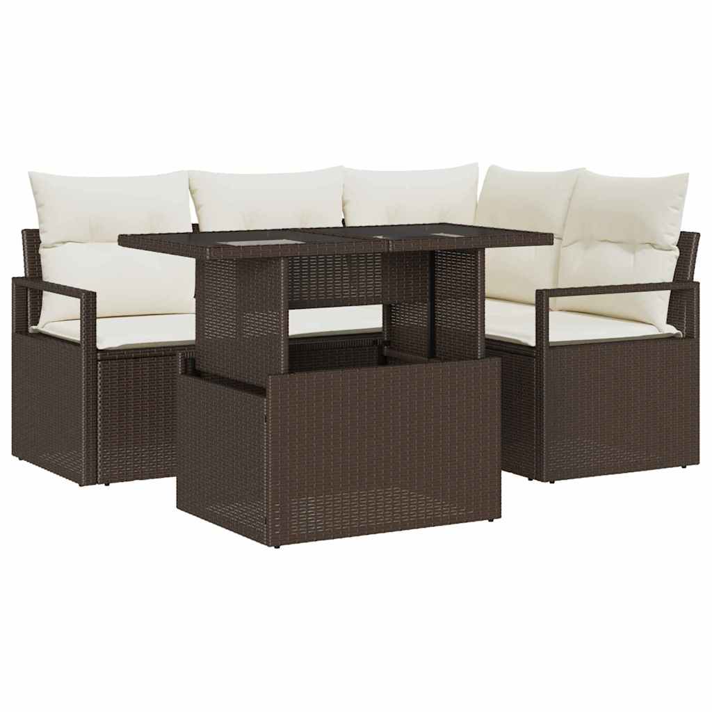 Set Divano da Giardino 5 pz 4-Numero di posti Marrone e Crema